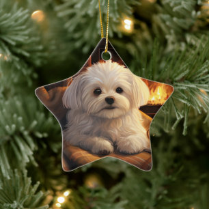 Unique Maltese Christmas, Gift For Dog Lovers Ceramic Ornament