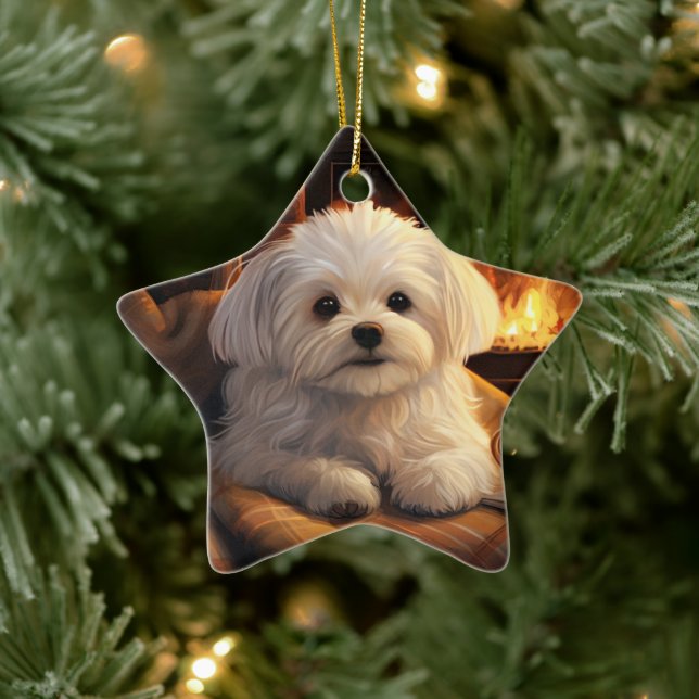 Unique Maltese Christmas, Gift For Dog Lovers Ceramic Ornament (Tree)