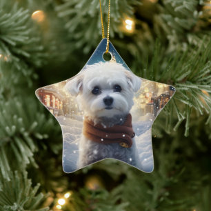 Unique Maltese Christmas, Gift For Dog Lovers Ceramic Ornament