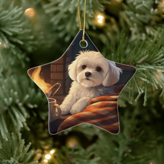 Unique Maltese Christmas, Gift For Dog Lovers Ceramic Ornament (Tree)