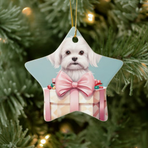 Unique Maltese Christmas, Gift For Dog Lovers Ceramic Ornament