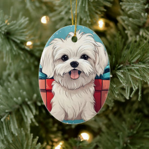 Unique Maltese Christmas, Gift For Dog Lovers Ceramic Ornament