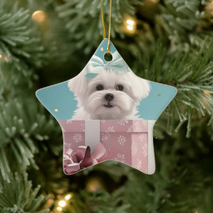 Unique Maltese Christmas, Gift For Dog Lovers Ceramic Ornament