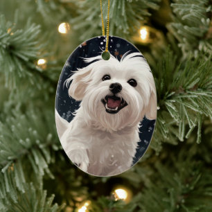 Unique Maltese Christmas, Gift For Dog Lovers Ceramic Ornament