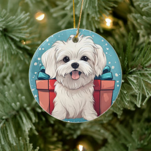 Unique Maltese Christmas, Gift For Dog Lovers Ceramic Ornament