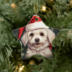 Unique Maltese Christmas, Gift For Dog Lovers Ceramic Ornament