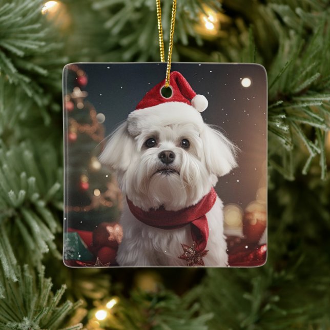 Unique Maltese Christmas, Gift For Dog Lovers Ceramic Ornament (Tree)