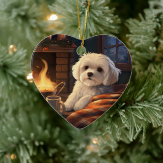 Unique Maltese Christmas, Gift For Dog Lovers Ceramic Ornament