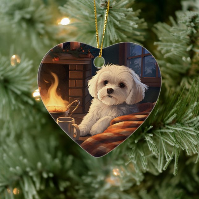 Unique Maltese Christmas, Gift For Dog Lovers Ceramic Ornament (Tree)