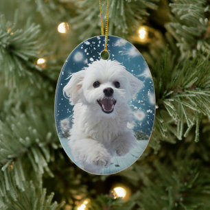 Unique Maltese Christmas, Gift For Dog Lovers Ceramic Ornament