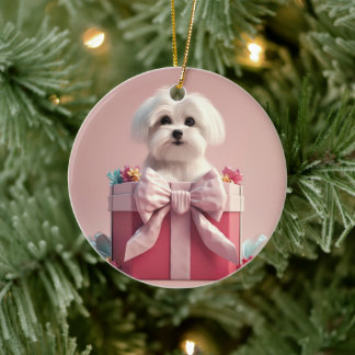Unique Maltese Christmas, Gift For Dog Lovers Ceramic Ornament