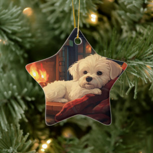 Unique Maltese Christmas, Gift For Dog Lovers Ceramic Ornament