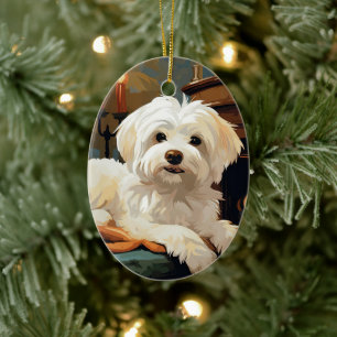 Unique Maltese Christmas, Gift For Dog Lovers Ceramic Ornament