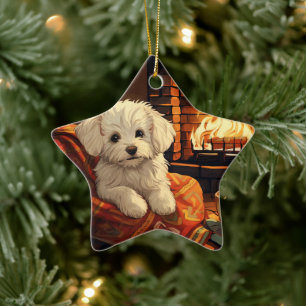 Unique Maltese Christmas, Gift For Dog Lovers Ceramic Ornament