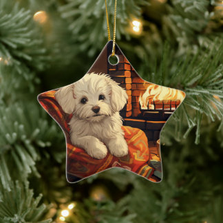 Unique Maltese Christmas, Gift For Dog Lovers Ceramic Ornament