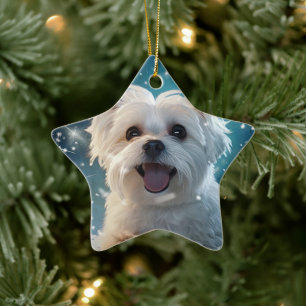 Unique Maltese Christmas, Gift For Dog Lovers Ceramic Ornament