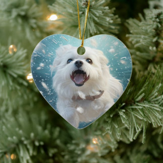 Unique Maltese Christmas, Gift For Dog Lovers Ceramic Ornament
