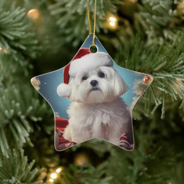 Unique Maltese Christmas, Gift For Dog Lovers Ceramic Ornament (Tree)