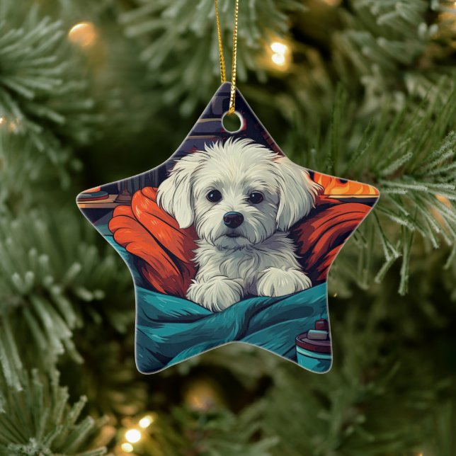 Unique Maltese Christmas, Gift For Dog Lovers Ceramic Ornament (Tree)