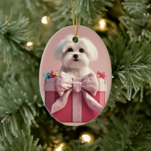 Unique Maltese Christmas, Gift For Dog Lovers Ceramic Ornament