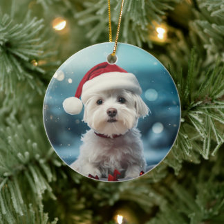 Unique Maltese Christmas, Gift For Dog Lovers Ceramic Ornament