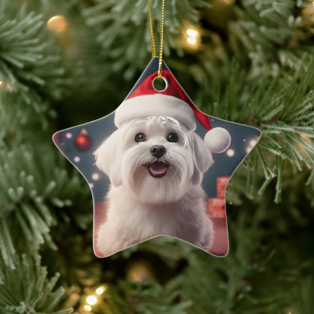 Unique Maltese Christmas, Gift For Dog Lovers Ceramic Ornament (Tree)