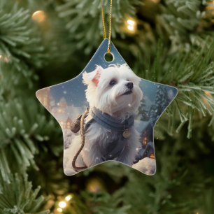 Unique Maltese Christmas, Gift For Dog Lovers Ceramic Ornament