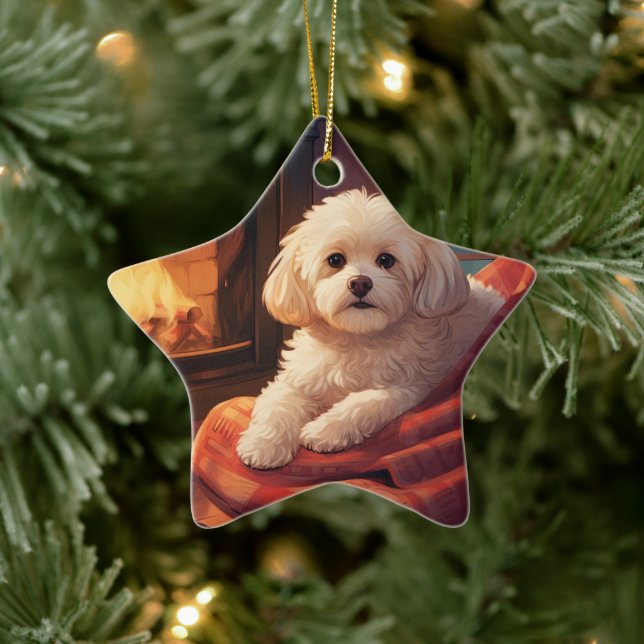 Unique Maltese Christmas, Gift For Dog Lovers Ceramic Ornament (Tree)