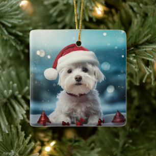 Unique Maltese Christmas, Gift For Dog Lovers Ceramic Ornament