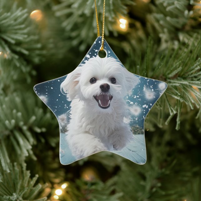 Unique Maltese Christmas, Gift For Dog Lovers Ceramic Ornament (Tree)