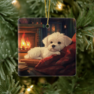 Unique Maltese Christmas, Gift For Dog Lovers Ceramic Ornament