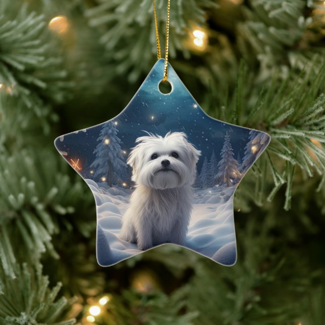 Unique Maltese Christmas, Gift For Dog Lovers Ceramic Ornament (Tree)