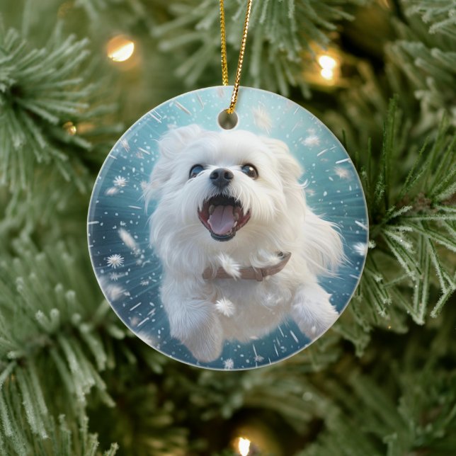 Unique Maltese Christmas, Gift For Dog Lovers Ceramic Ornament (Tree)