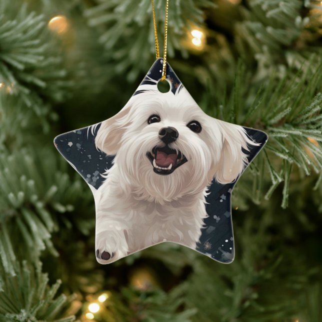 Unique Maltese Christmas, Gift For Dog Lovers Ceramic Ornament (Tree)