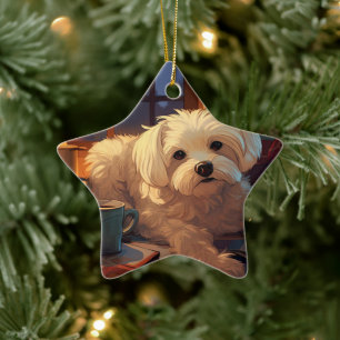 Unique Maltese Christmas, Gift For Dog Lovers Ceramic Ornament