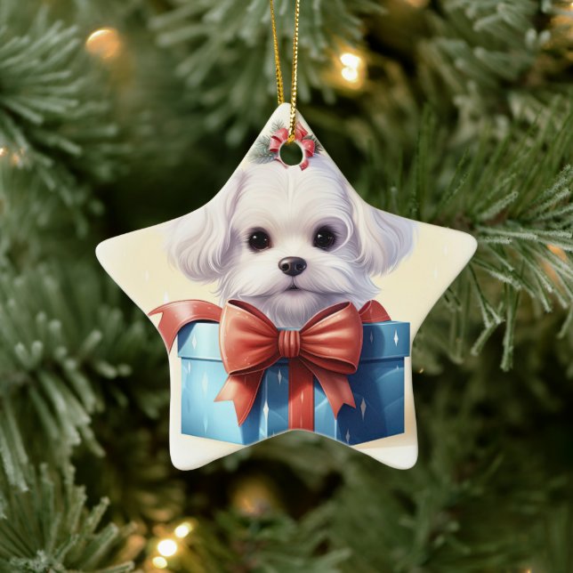 Unique Maltese Christmas, Gift For Dog Lovers Ceramic Ornament (Tree)