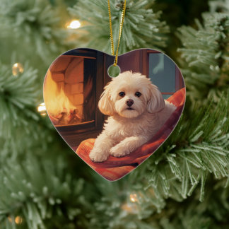 Unique Maltese Christmas, Gift For Dog Lovers Ceramic Ornament