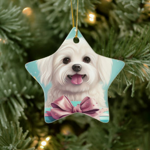 Unique Maltese Christmas, Gift For Dog Lovers Ceramic Ornament