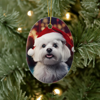 Unique Maltese Christmas, Gift For Dog Lovers Ceramic Ornament