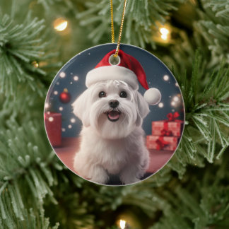 Unique Maltese Christmas, Gift For Dog Lovers Ceramic Ornament