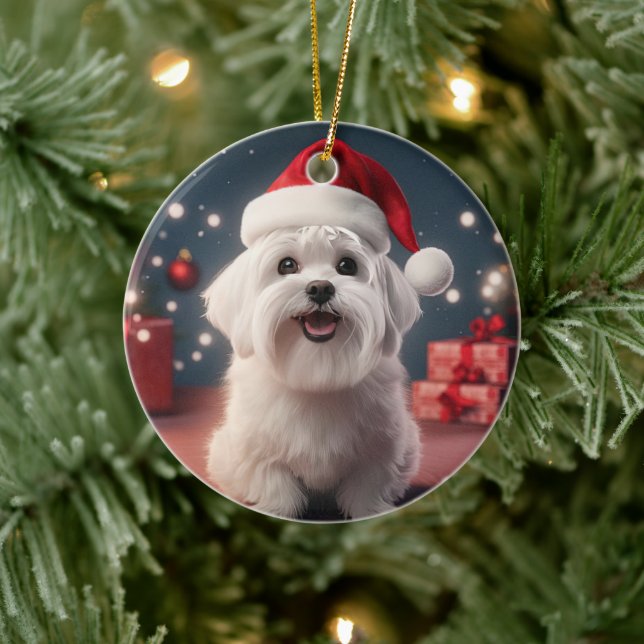 Unique Maltese Christmas, Gift For Dog Lovers Ceramic Ornament (Tree)