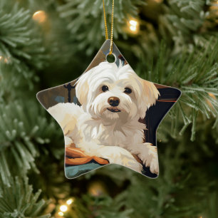 Unique Maltese Christmas, Gift For Dog Lovers Ceramic Ornament