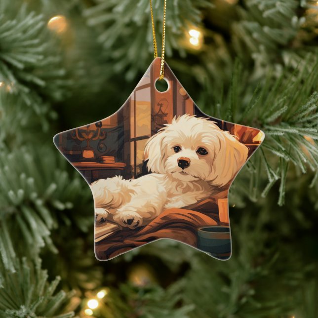 Unique Maltese Christmas, Gift For Dog Lovers Ceramic Ornament (Tree)