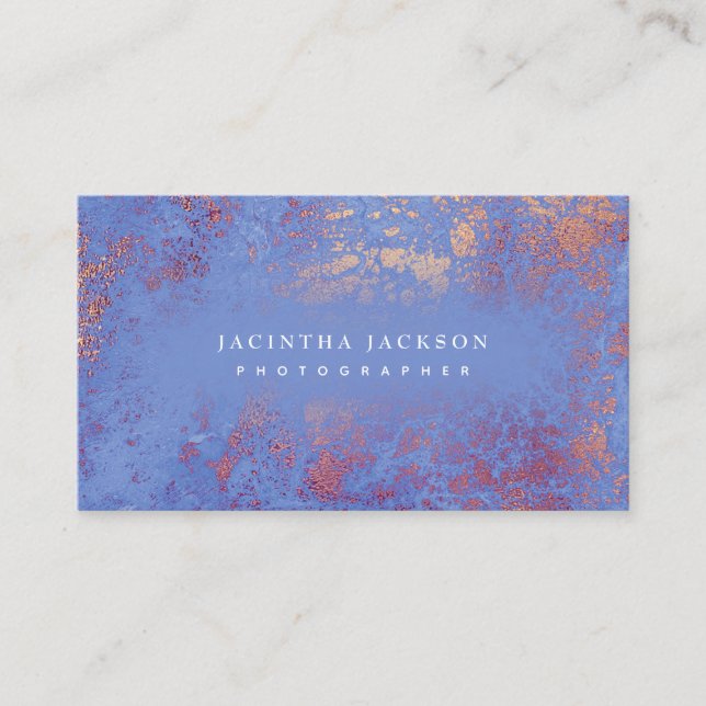 Unique Marble Rose Gold Blue Elegant Luxury Business Card (Front)