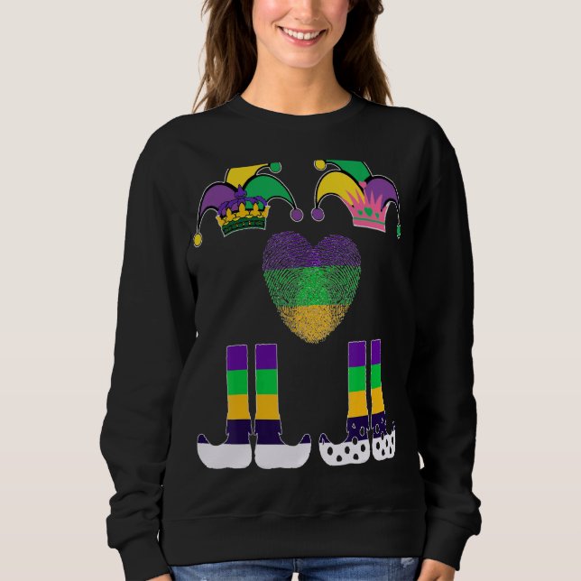 Unique Mardi Gras Love Heart Gnome Jester Couple M Sweatshirt (Front)