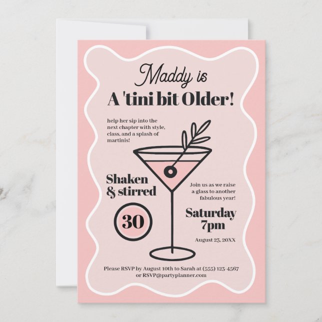 Unique Martini Party Invitation 30th (Front)