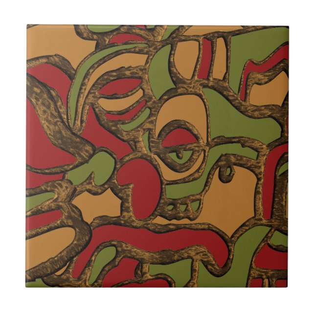 Unique Mayan Hieroglyphs Design Ceramic Tile (Front)