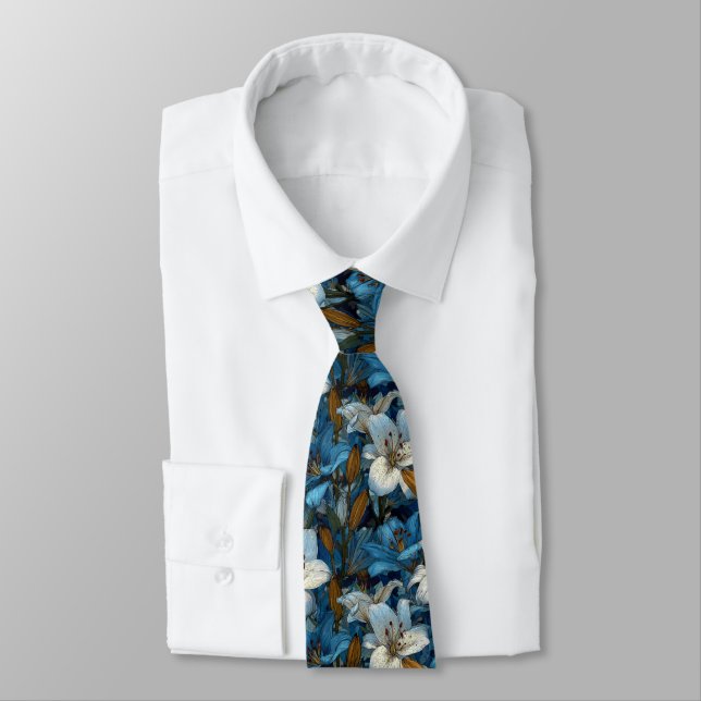 Unique Mens Fashion Lilies Flower Tie (Tied)