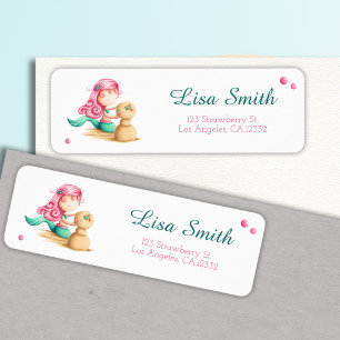 Unique mermaid with pink hair return address label