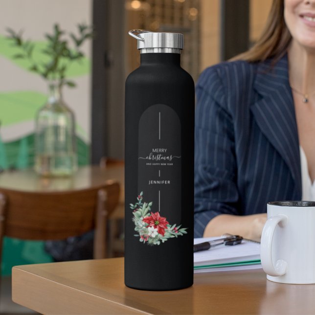 Unique Merry Christmas Floral Minimalist Custom  Water Bottle (Creator Uploaded)